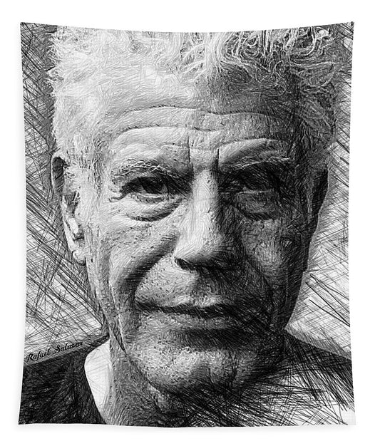 Anthony Bourdain - Ink Drawing - Tapestry
