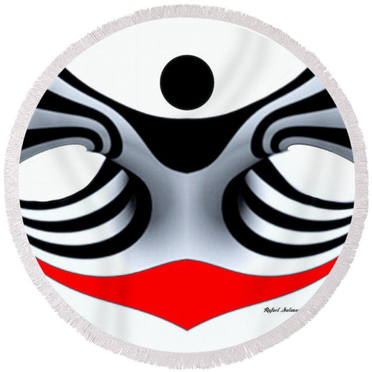 Black White And Red Geometric Abstract - Round Beach Towel