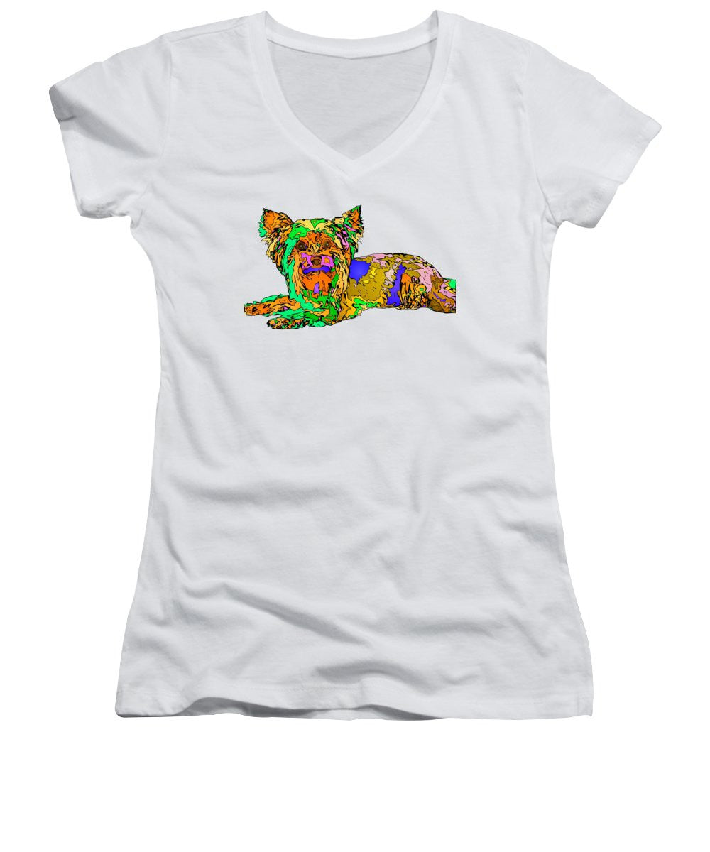 Women's V-Neck T-Shirt (Junior Cut) - Buddy. Pet Series