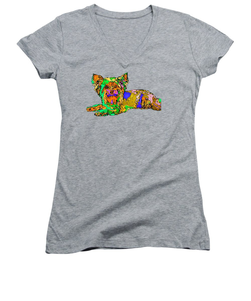 Women's V-Neck T-Shirt (Junior Cut) - Buddy. Pet Series