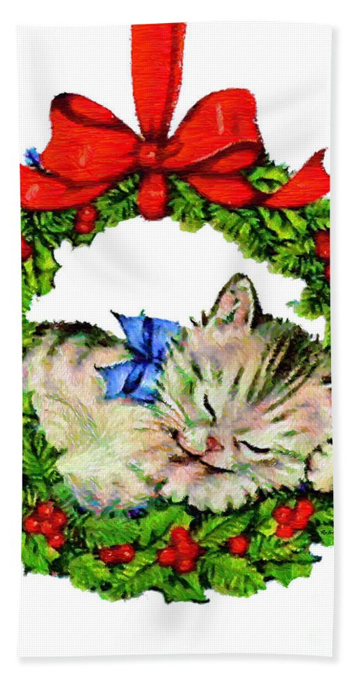 Bath Towel - Kitten In A Christmas Wreath