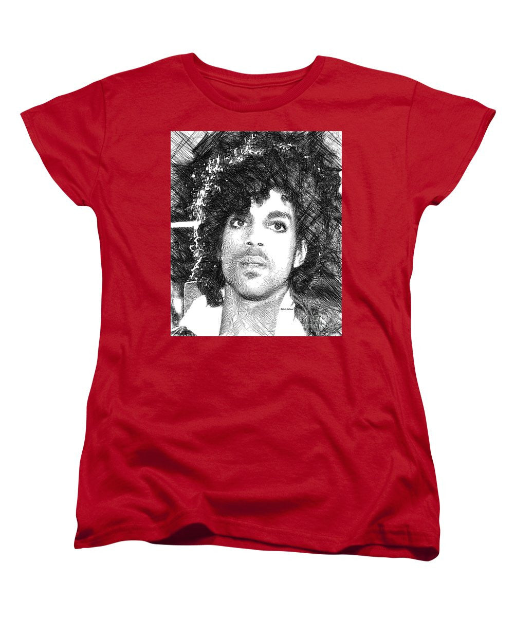 Women's T-Shirt (Standard Cut) - Prince - Tribute Sketch In Black And White 3