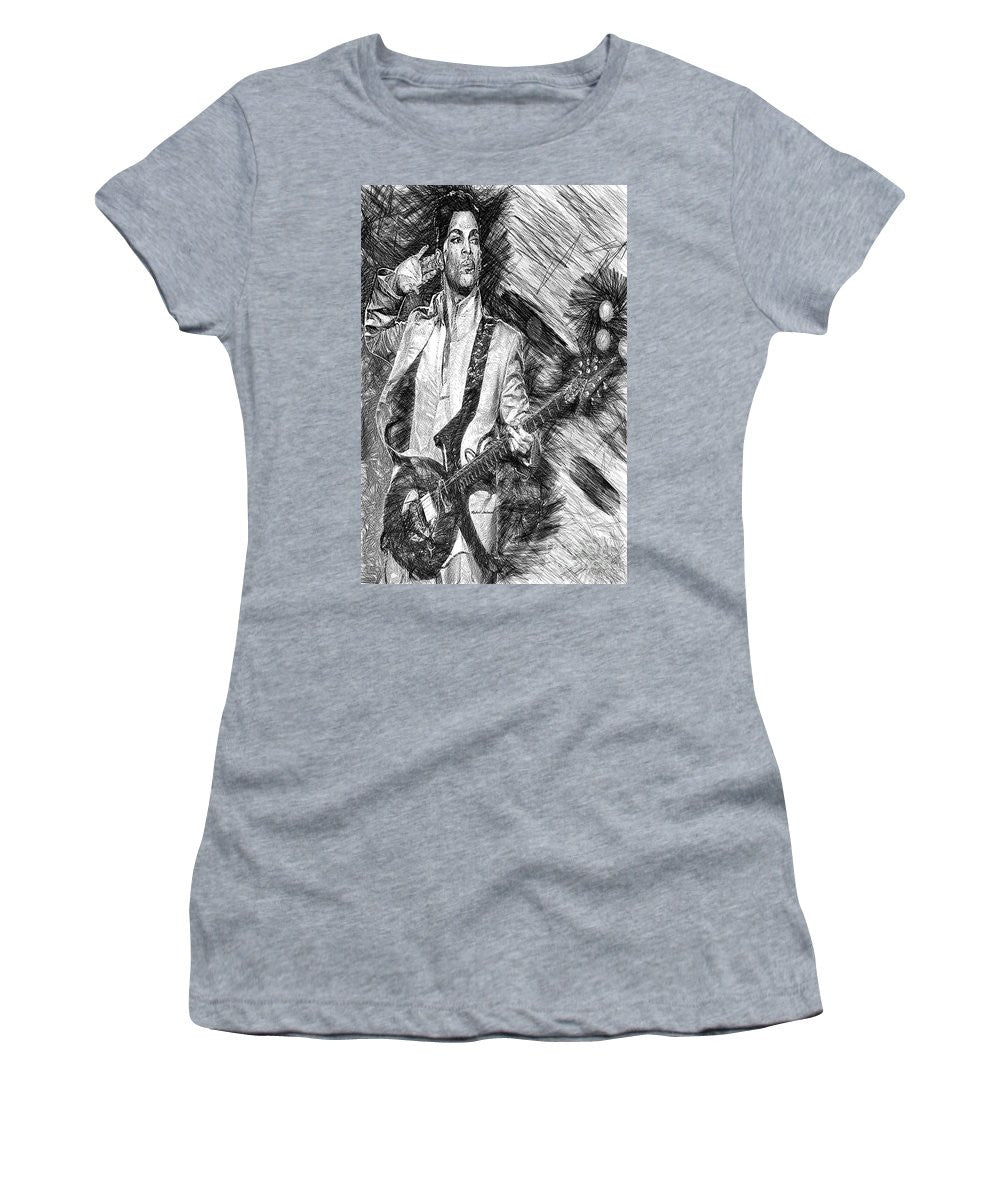 Women's T-Shirt (Junior Cut) - Prince - Tribute With Guitar In Black And White