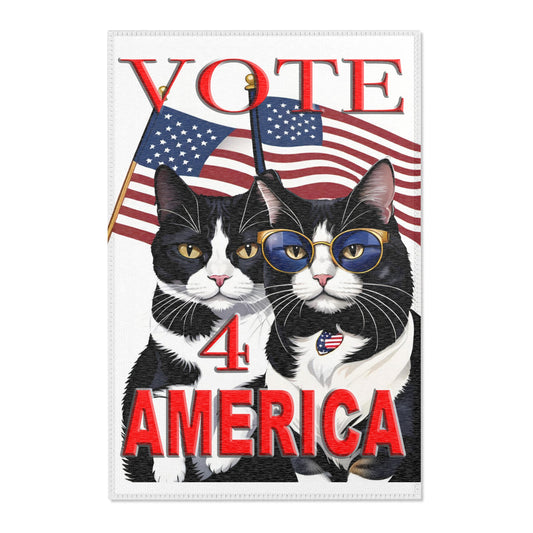 Area Rug - Vote 4 America Patriotic Black and White Cats Design