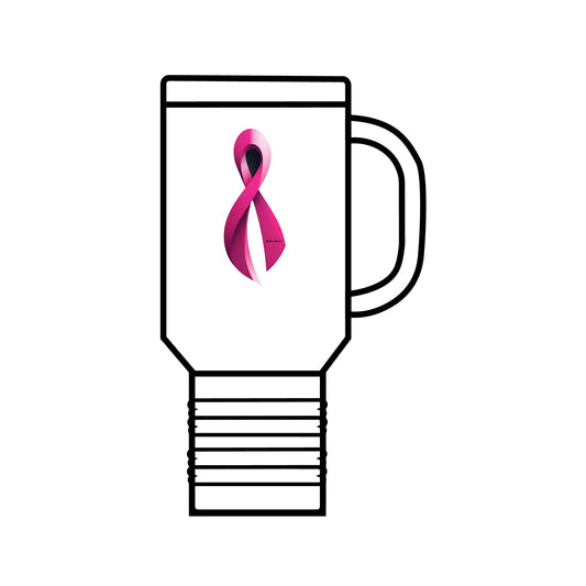 Insulated Travel Mug - Breast Cancer Awareness Ribbon Design