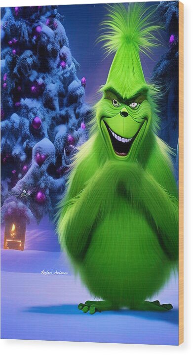 Scheming Grinch in Holiday Bliss - Wood Print