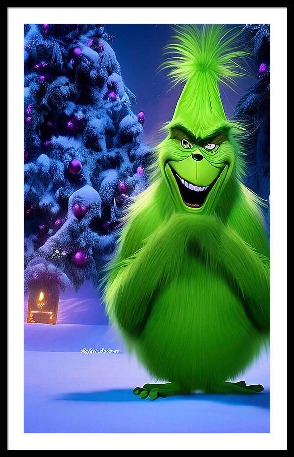 Scheming Grinch in Holiday Bliss - Framed Print