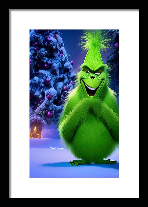 Scheming Grinch in Holiday Bliss - Framed Print