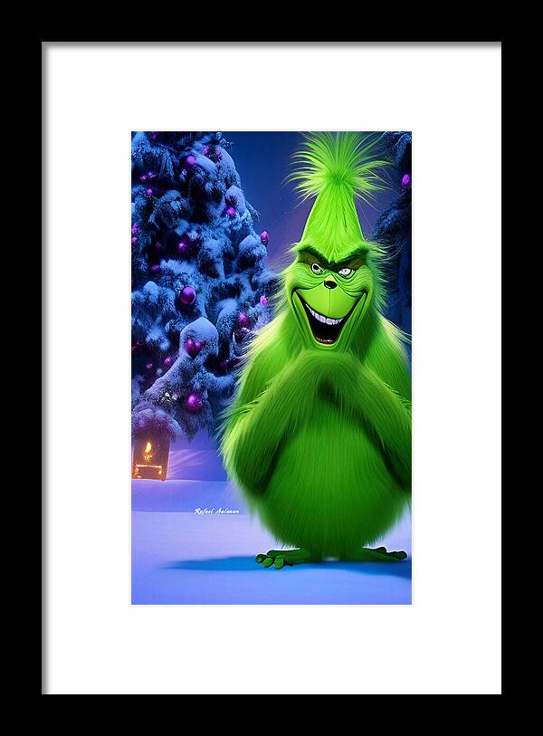 Scheming Grinch in Holiday Bliss - Framed Print