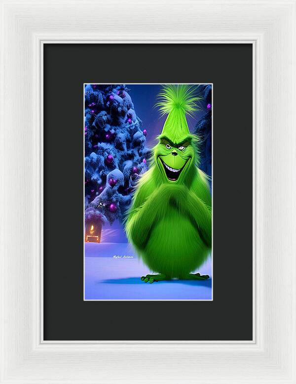 Scheming Grinch in Holiday Bliss - Framed Print