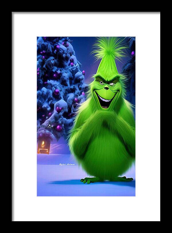 Scheming Grinch in Holiday Bliss - Framed Print