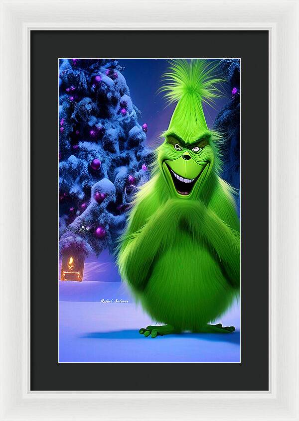 Scheming Grinch in Holiday Bliss - Framed Print