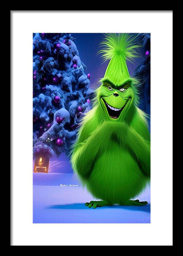 Scheming Grinch in Holiday Bliss - Framed Print