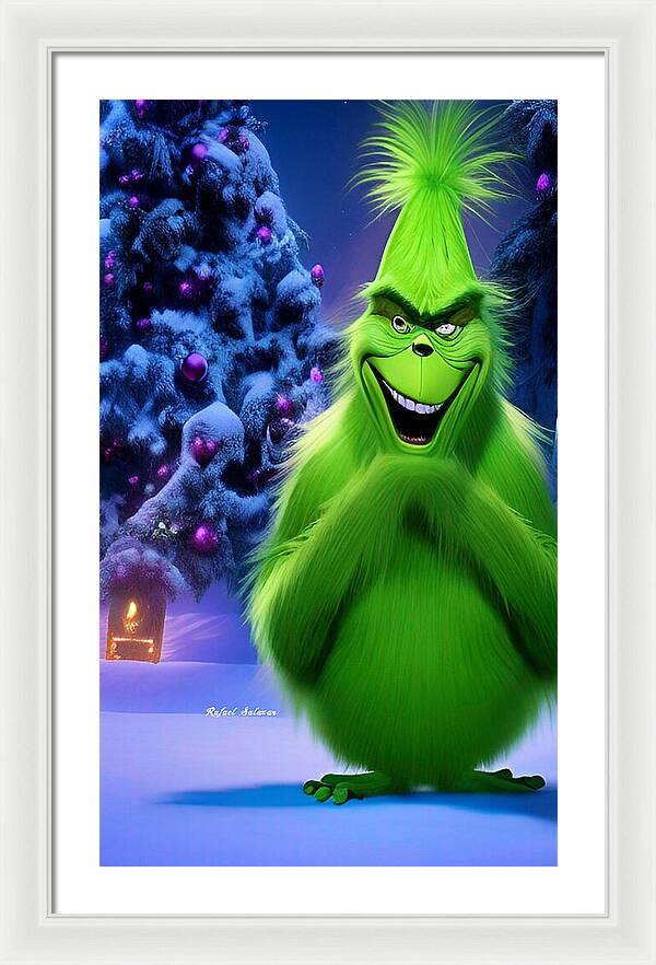 Scheming Grinch in Holiday Bliss - Framed Print