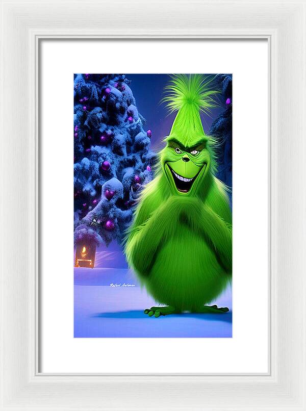 Scheming Grinch in Holiday Bliss - Framed Print