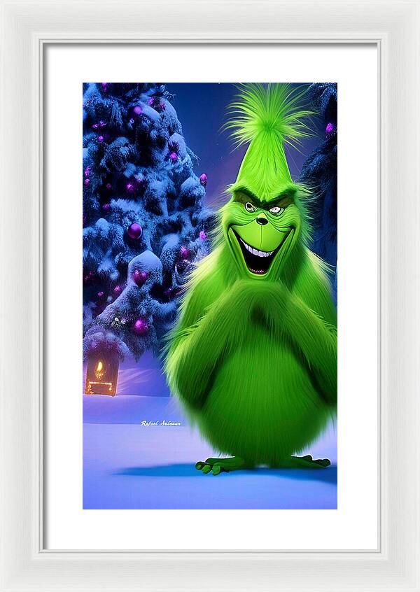 Scheming Grinch in Holiday Bliss - Framed Print