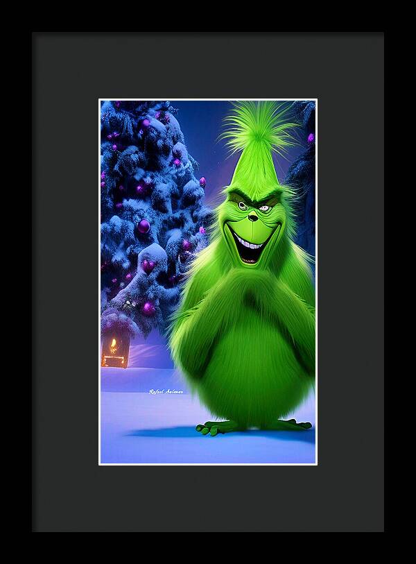 Scheming Grinch in Holiday Bliss - Framed Print