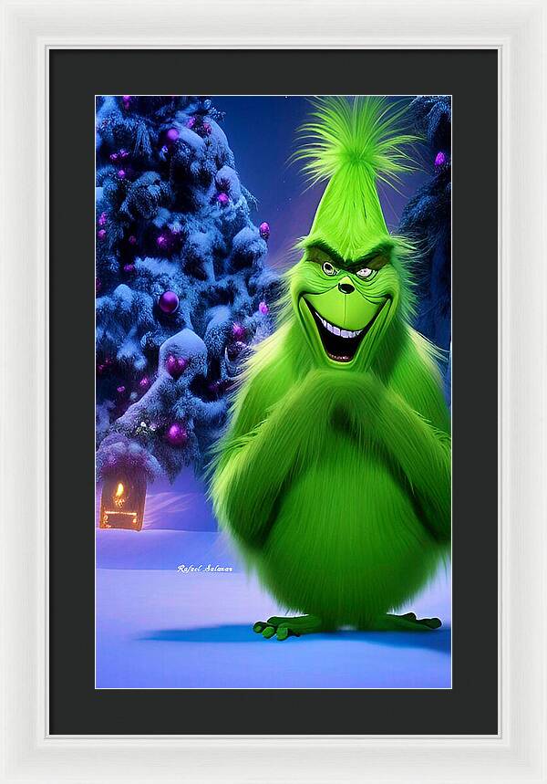 Scheming Grinch in Holiday Bliss - Framed Print