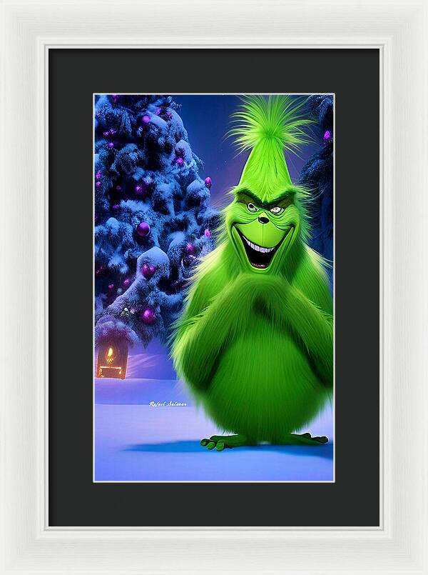 Scheming Grinch in Holiday Bliss - Framed Print