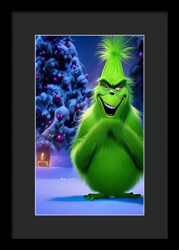 Scheming Grinch in Holiday Bliss - Framed Print