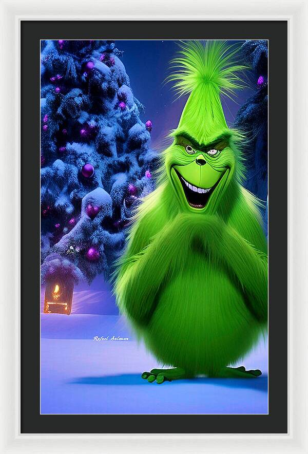 Scheming Grinch in Holiday Bliss - Framed Print