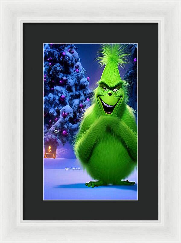 Scheming Grinch in Holiday Bliss - Framed Print