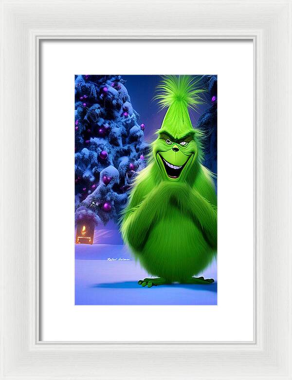 Scheming Grinch in Holiday Bliss - Framed Print