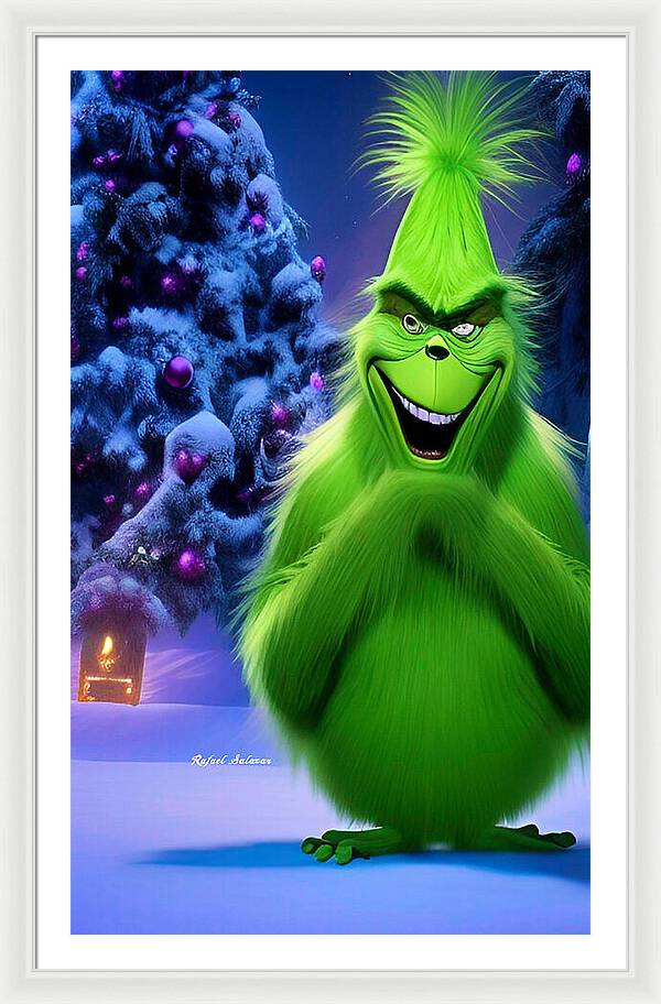 Scheming Grinch in Holiday Bliss - Framed Print