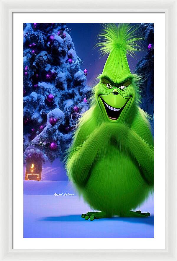 Scheming Grinch in Holiday Bliss - Framed Print