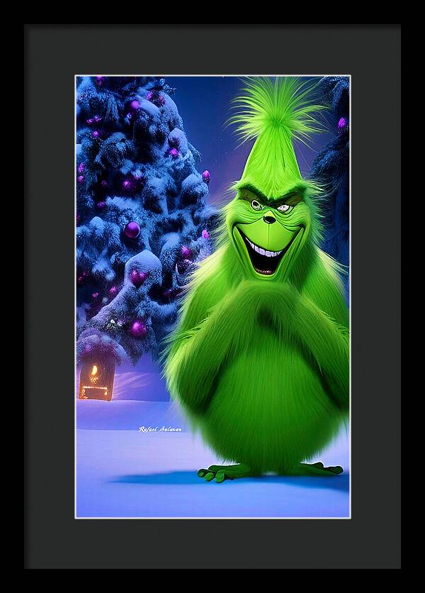 Scheming Grinch in Holiday Bliss - Framed Print