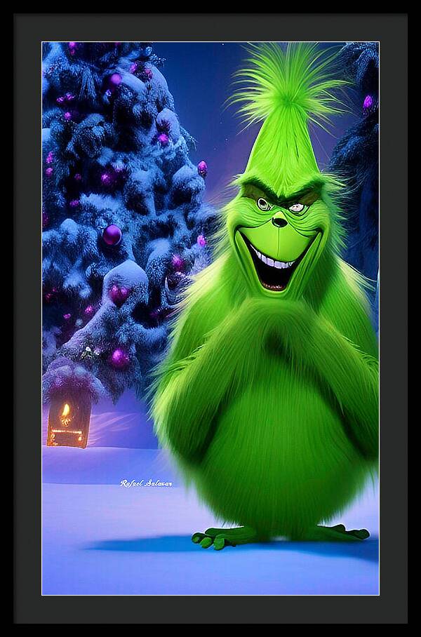 Scheming Grinch in Holiday Bliss - Framed Print