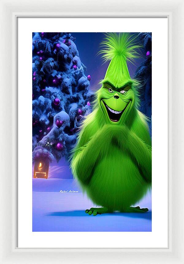 Scheming Grinch in Holiday Bliss - Framed Print