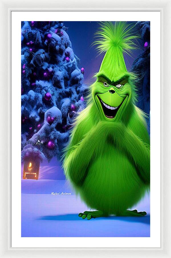 Scheming Grinch in Holiday Bliss - Framed Print