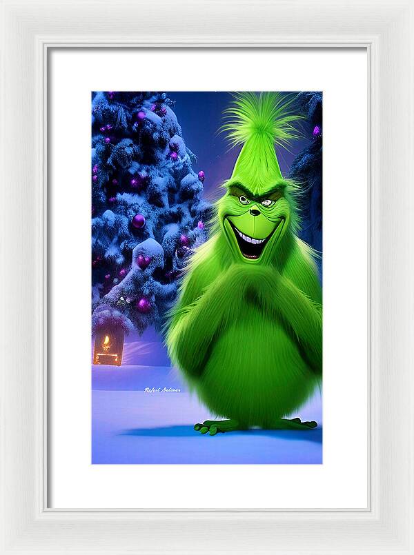 Scheming Grinch in Holiday Bliss - Framed Print