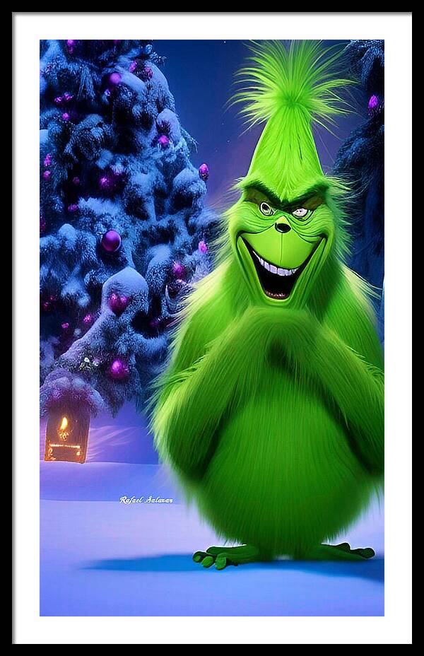 Scheming Grinch in Holiday Bliss - Framed Print