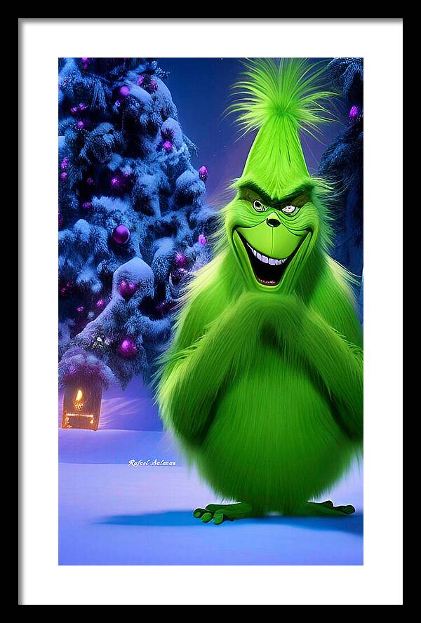 Scheming Grinch in Holiday Bliss - Framed Print