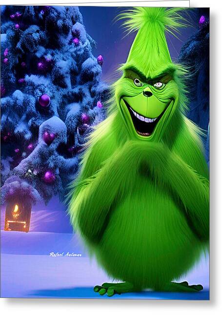 Scheming Grinch in Holiday Bliss - Greeting Card