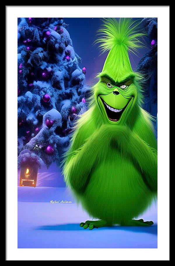 Scheming Grinch in Holiday Bliss - Framed Print