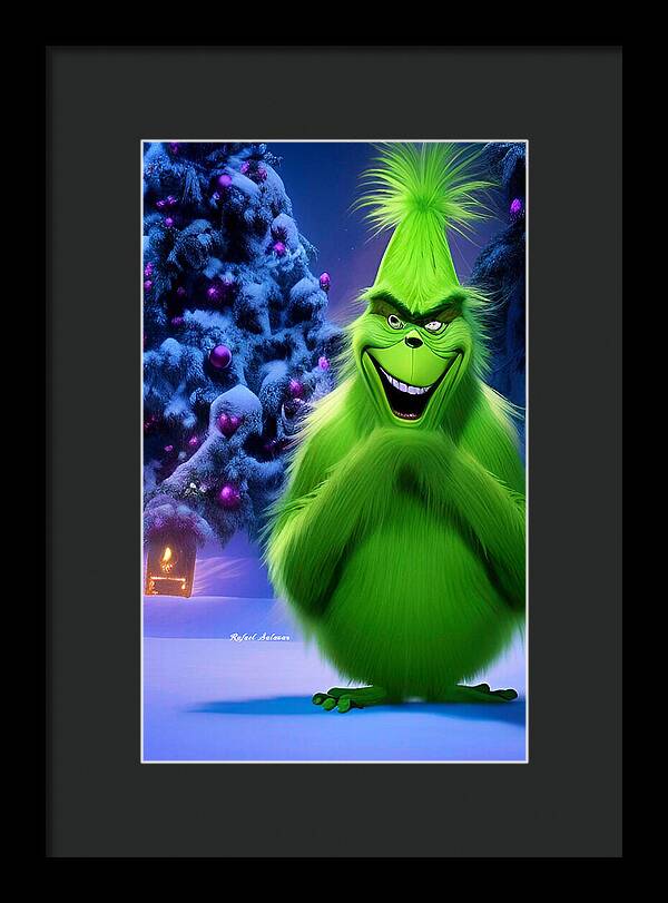 Scheming Grinch in Holiday Bliss - Framed Print