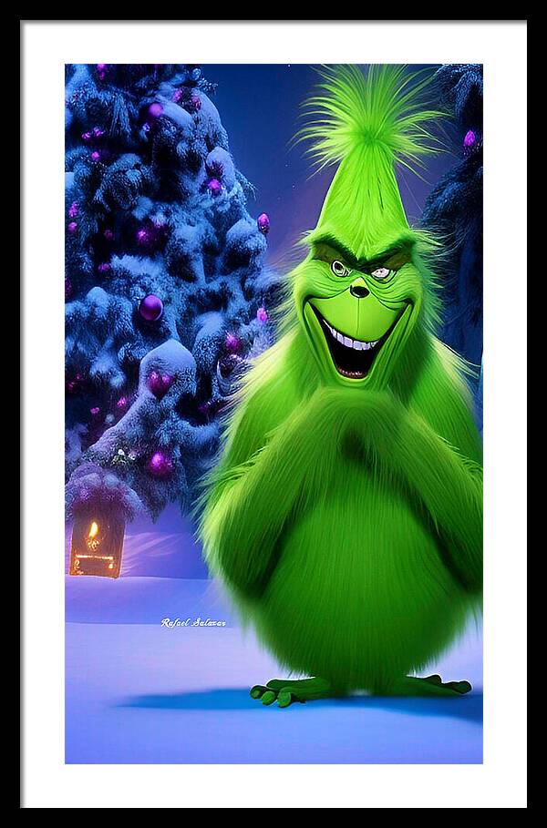 Scheming Grinch in Holiday Bliss - Framed Print