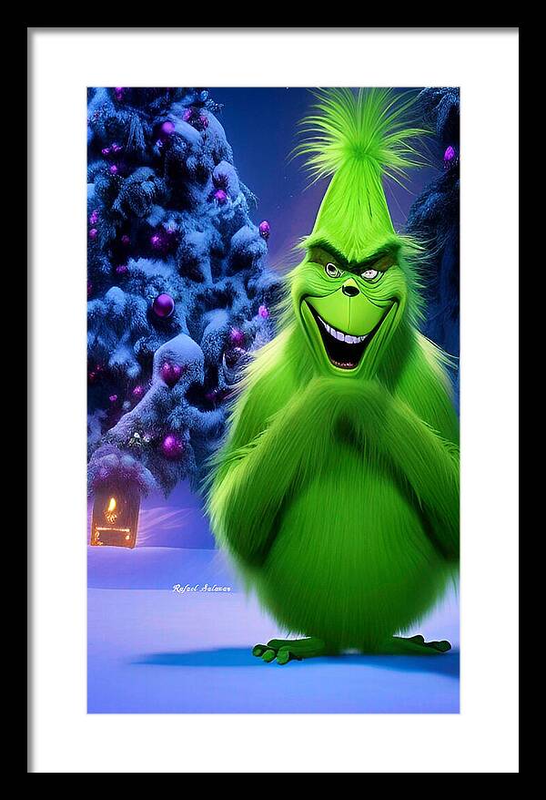 Scheming Grinch in Holiday Bliss - Framed Print