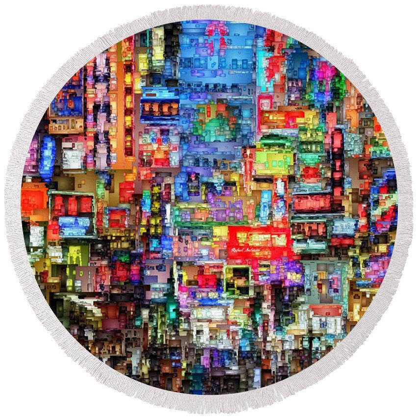 Round Beach Towel - Hong Kong City Nightlife