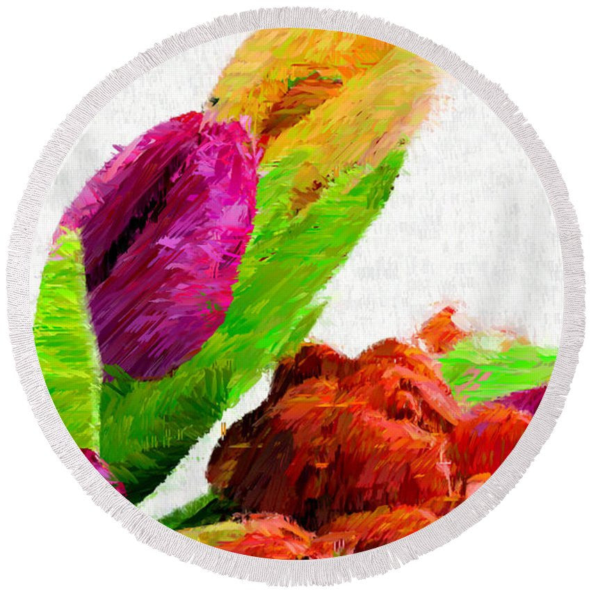 Round Beach Towel - Abstract Flower 0722