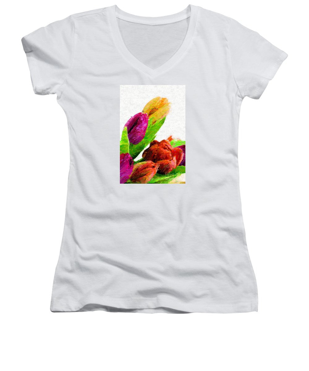 Women's V-Neck T-Shirt (Junior Cut) - Abstract Flower 0722