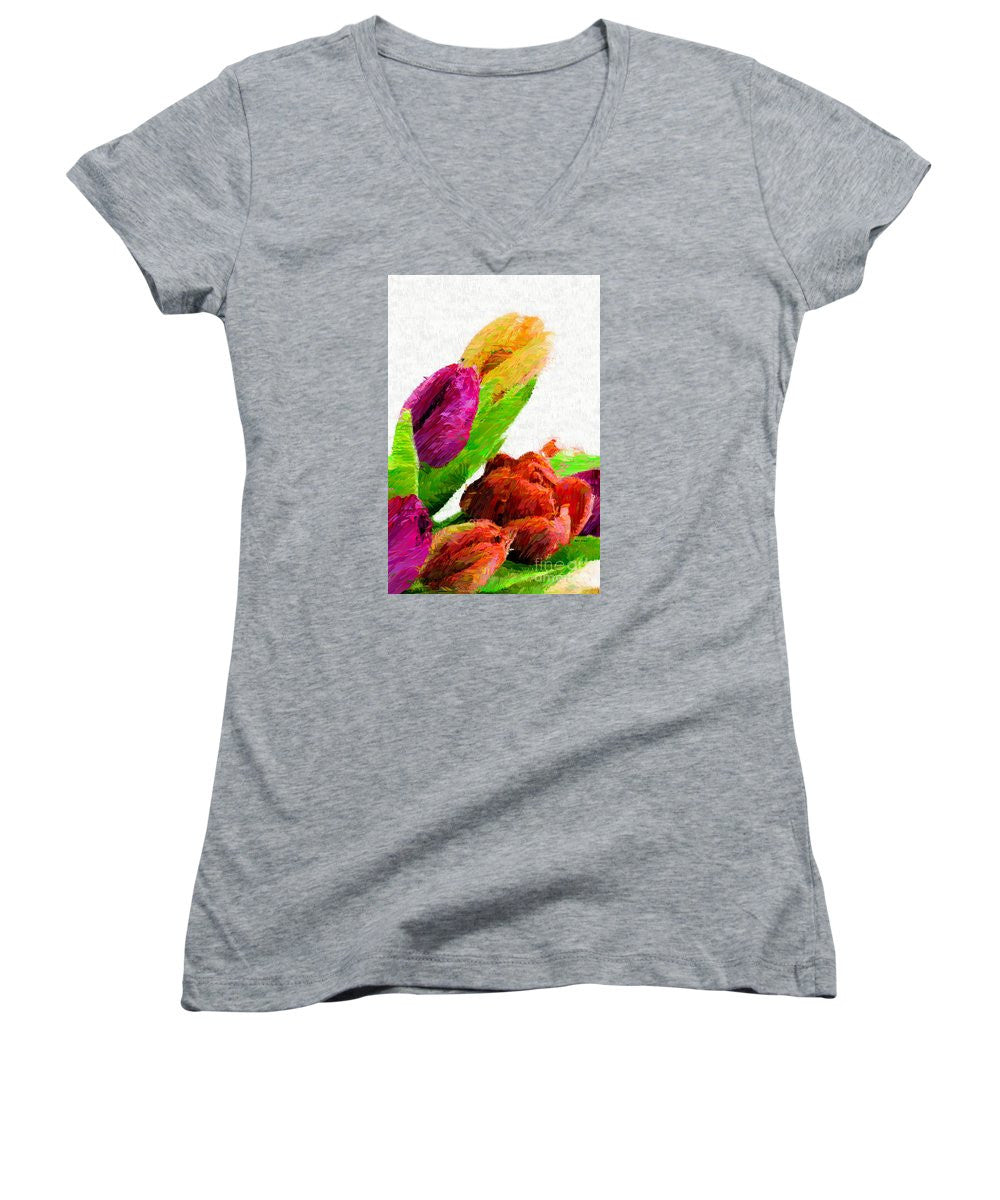 Women's V-Neck T-Shirt (Junior Cut) - Abstract Flower 0722