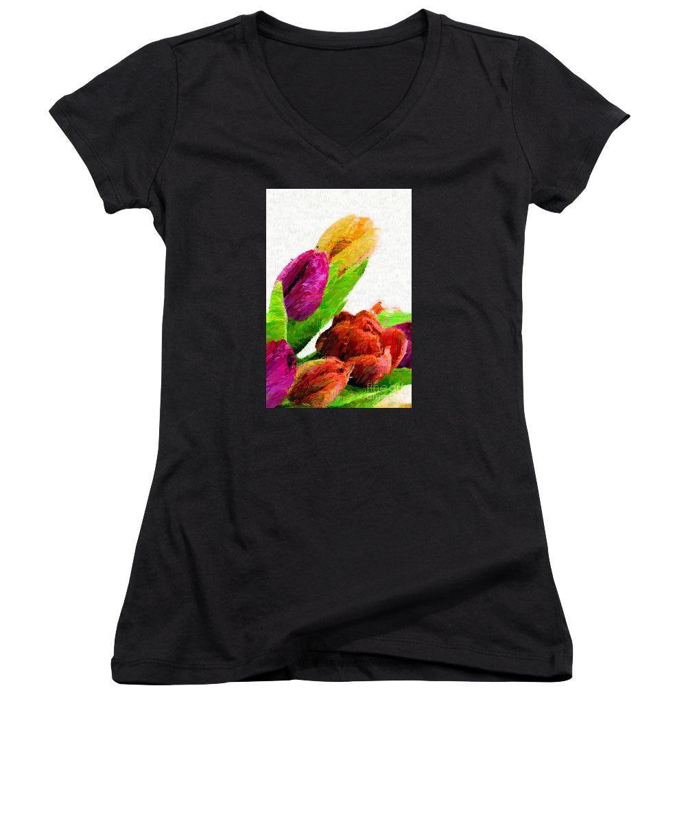 Women's V-Neck T-Shirt (Junior Cut) - Abstract Flower 0722