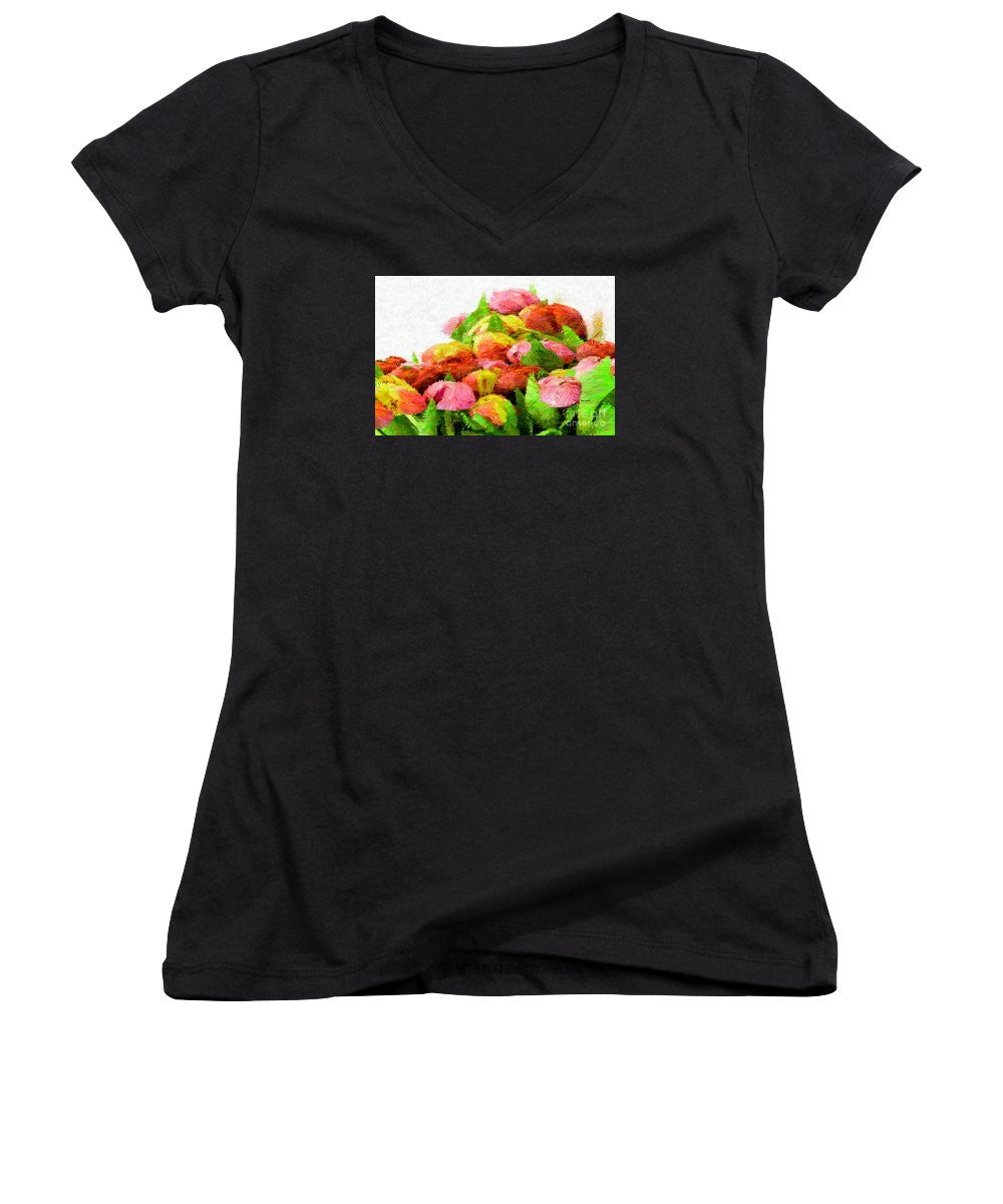 Women's V-Neck T-Shirt (Junior Cut) - Abstract Flower 0727