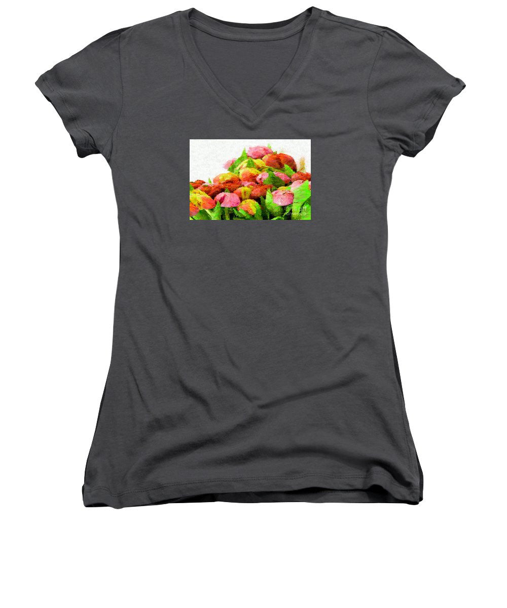 Women's V-Neck T-Shirt (Junior Cut) - Abstract Flower 0727