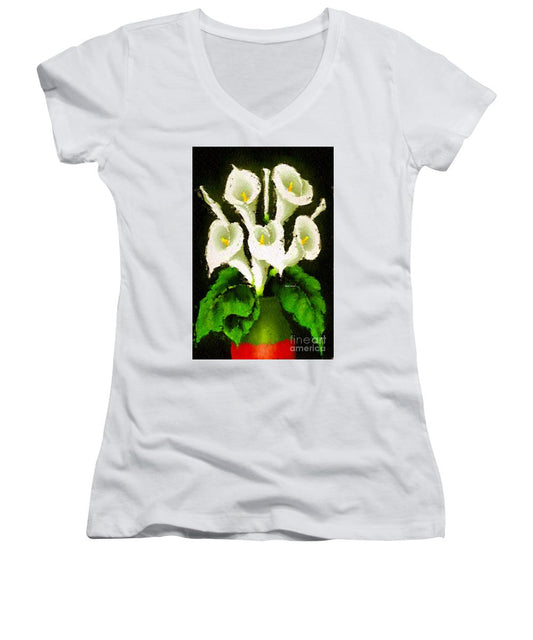 Women's V-Neck T-Shirt (Junior Cut) - Abstract Flower 079