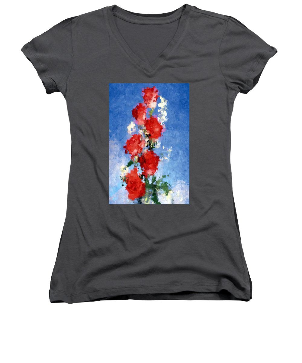 Women's V-Neck T-Shirt (Junior Cut) - Abstract Flower 0792